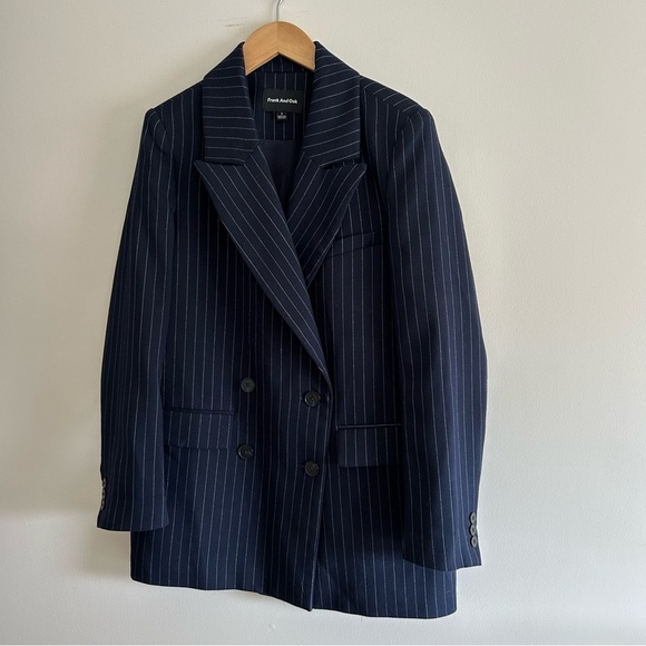 Frank & Oak Navy Striped Double Breasted Blazer Size S - Picture 3 of 9